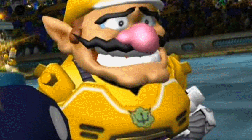 00s 2007 3d 4boys animated animated_gif armor bob-omb bomb brown_hair crocodile crocodilian crowd emblem explosion explosive facial_hair fat fat_man game_screenshot gauntlets hammer_bro hat kritter male_focus mario_(series) mario_strikers_(series) mario_strikers_charged multiple_boys mustache nintendo sad shoulder_pads sigh soccer stadium super_mario_bros._1 tail turtle wario