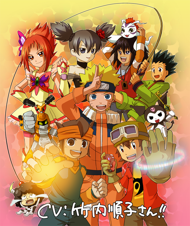 00s 2girls 3girls 6+boys black_hair blonde_hair brown_hair cure_rouge digimon digimon_(creature) digimon_adventure digimon_frontier dress dual_persona endou_mamoru fishing fishing_rod gomamon gon_freecss hair_ornament hair_ribbon headband hunter_x_hunter inazuma_eleven inazuma_eleven_(series) kaiba_mokuba kanbara_takuya katekyo_hitman_reborn! keep_tagging kuromi kurumi_nui lambo magical_girl mecha medarot metabee multiple_boys multiple_girls naruto naruto_(series) natsuki_rin new3 onegai_my_melody pet precure ribbon robot sanrio short_hair smile takeuchi_junko uzumaki_naruto voice_actor_connection yes!_precure_5 yu-gi-oh! yu-gi-oh!_duel_monsters