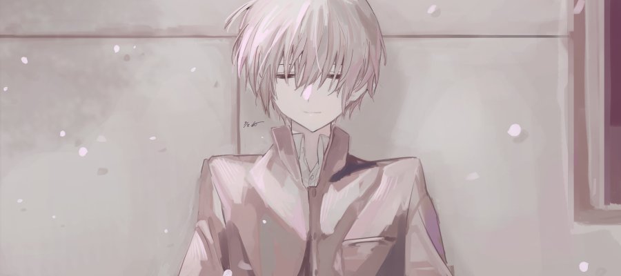 1boy aha1027 closed_mouth grey_background greyscale kusanagi_naoya monochrome sakura_no_uta school_uniform shirt simple_background sitting white_shirt