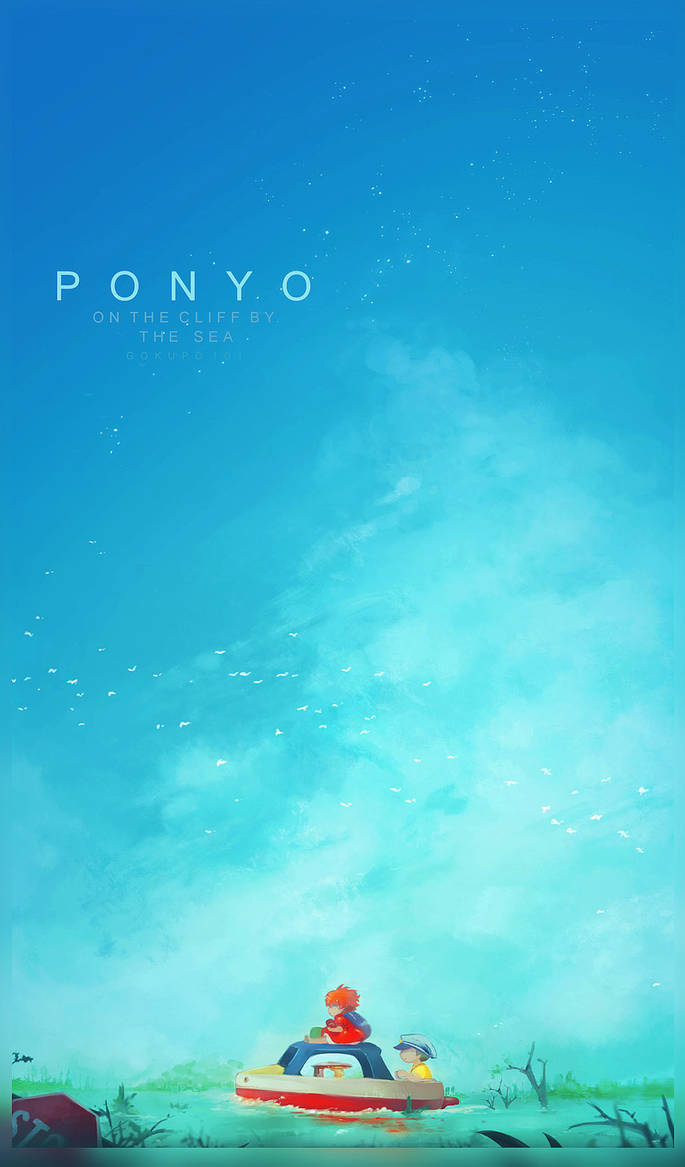 1boy 1girl bird child commentary copyright_name dress english_commentary gake_no_ue_no_ponyo gokupo101 hat looking_ahead orange_hair ponyo red_dress shirt short_hair sky sousuke_(ponyo) star_(sky) yellow_shirt