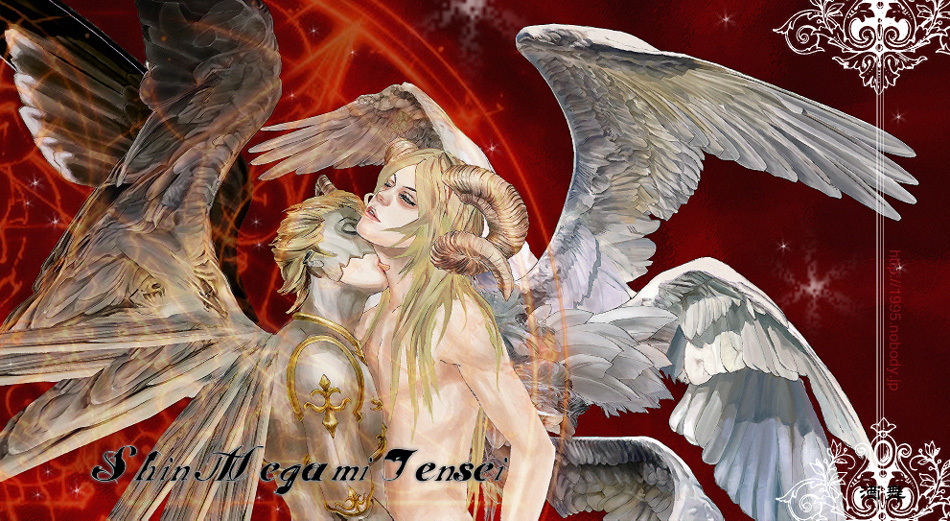 angel atlus helel horns lucifer_(mythology) male_focus metatron monster shin_megami_tensei tagme topless_male wings yaoi