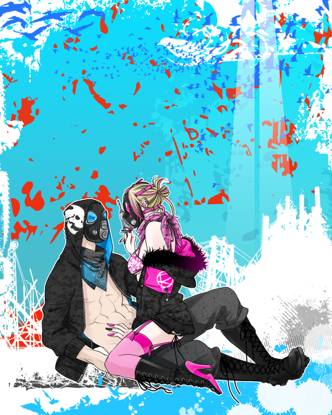 1boy 1girl brink couple girl_on_top mask