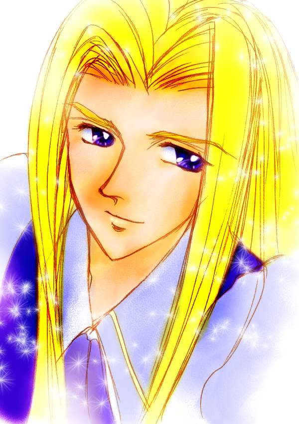 1990s_(style) 1boy allen_schezar bad_id bad_pixiv_id blonde_hair blue_eyes long_hair male_focus portrait sasa_no_manami solo tenkuu_no_escaflowne upper_body