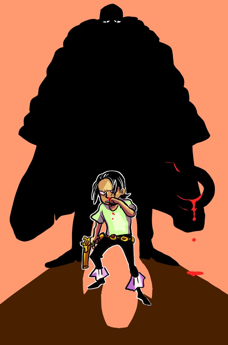 1boy angry artist_request before_and_after black_hair blood child crocodile_(one_piece) future gun holding holding_gun holding_weapon hook injury looking_at_viewer aged_up one_piece serious shaded_face shadow simple_background standing weapon aged_down