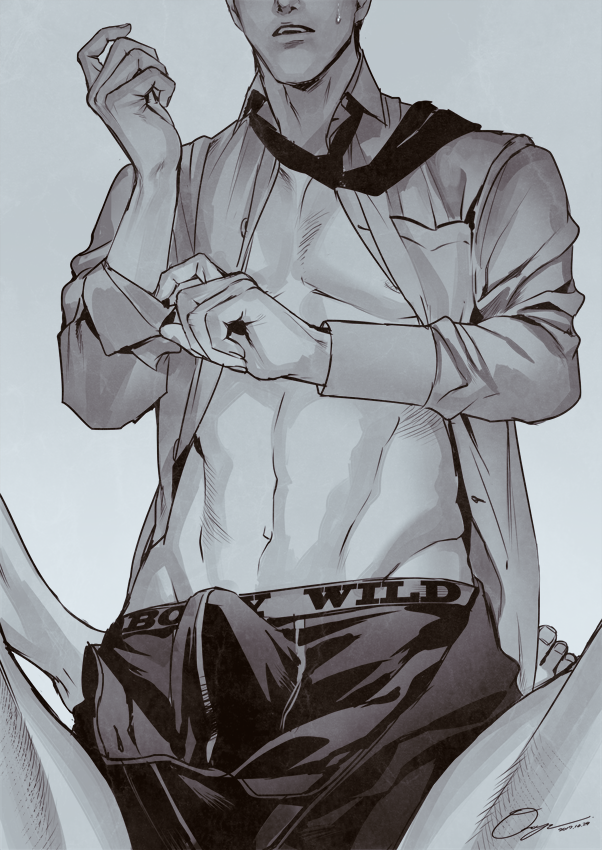2boys bulge crotch lying male_focus multiple_boys necktie original otani_(gloria) pov solo_focus sweat tagme unbuttoned underwear undressing