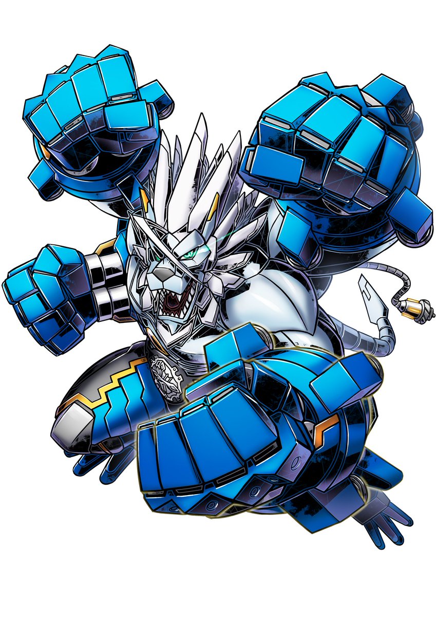 appmon bandai digimon digimon_universe:_appli_monsters green_eyes highres lion mecha mechanical_arms official_art oujamon robot