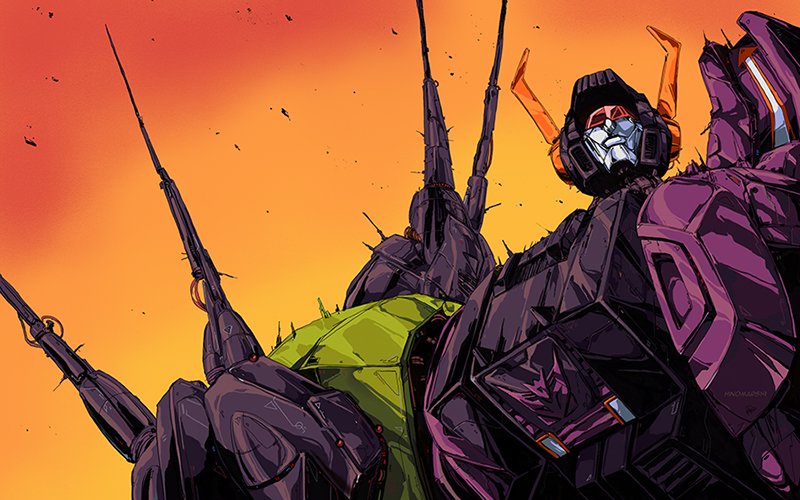 1980s_(style) 1boy assault_visor commentary decepticon english_commentary hinomars19 insignia looking_up mecha mecha_focus no_humans oldschool red_visor retro_artstyle robot science_fiction scorponok solo transformers transformers:_generation_1