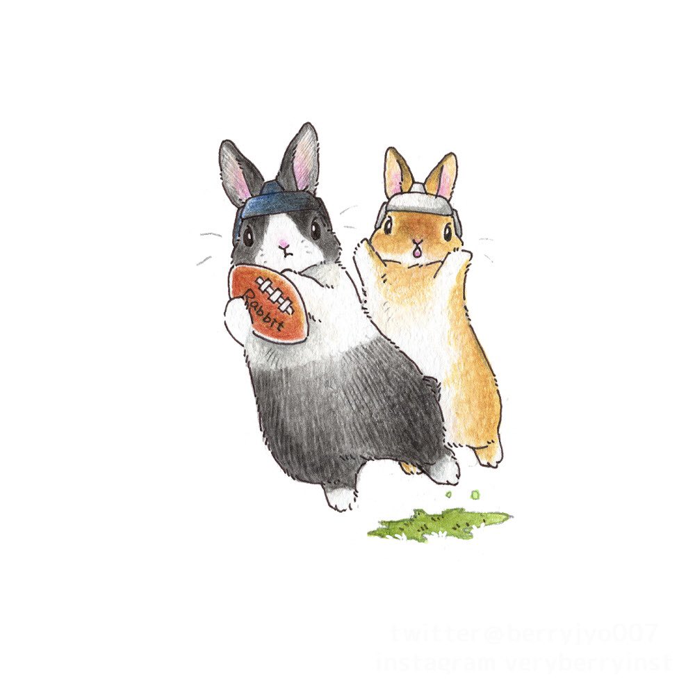 american_football american_football_(object) american_football_helmet animal animal_ears animal_focus ball berry_jou helmet holding holding_ball jumping no_humans original rabbit rabbit_ears rabbit_tail simple_background tail traditional_media white_background