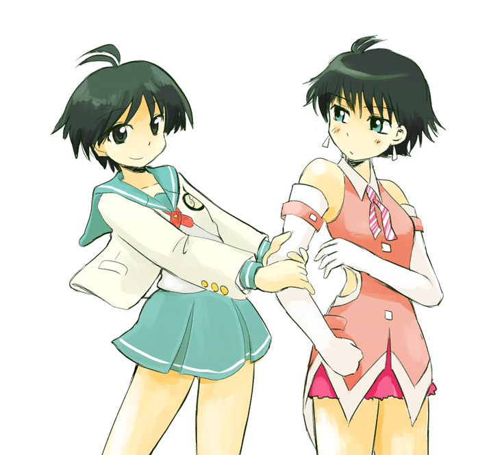 antenna_hair cosplay costume_switch crossover cute_&amp;_girly_(idolmaster) dual_persona idolmaster idolmaster_xenoglossia kikuchi_makoto kikuchi_makoto_(cosplay) school_uniform serafuku