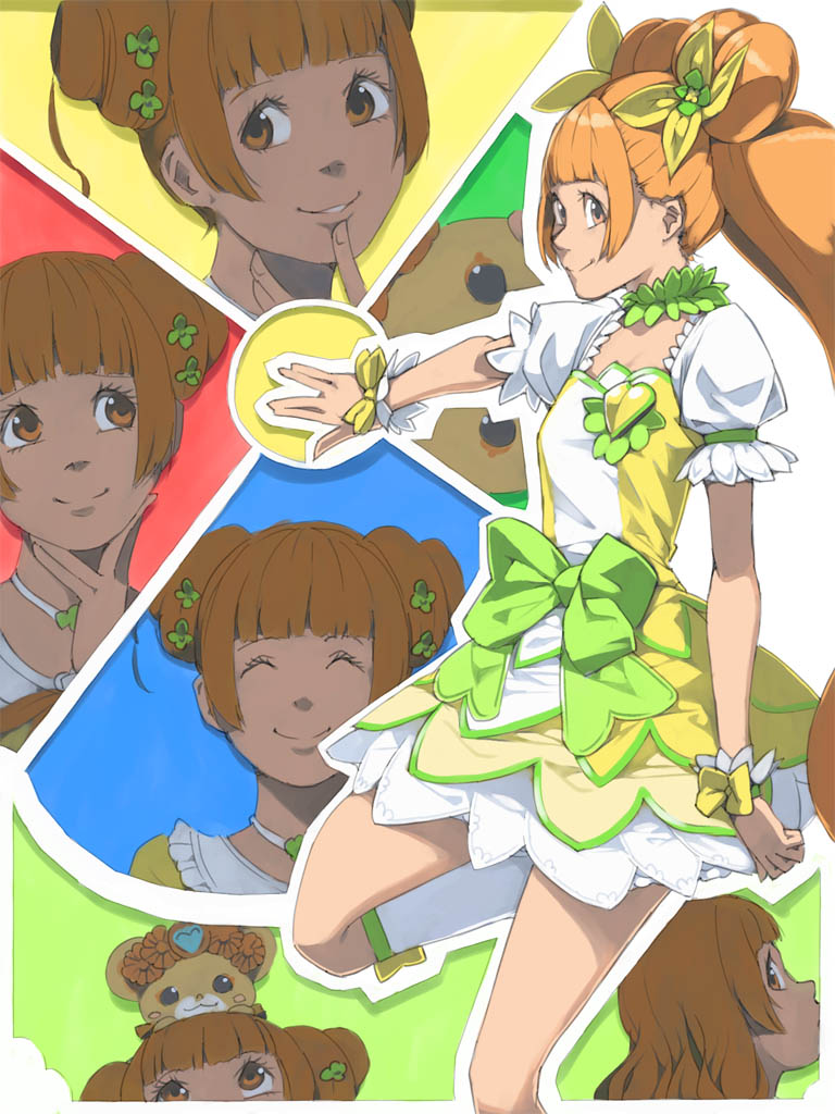 1girl akinbo_(hyouka_fuyou) bad_id bad_pixiv_id boots bow brooch brown_hair choker cure_rosetta dokidoki!_precure double_bun hair_bun hair_ornament heart heart_brooch long_hair magical_girl montage precure rance_(dokidoki!_precure) skirt smile twintails waist_bow wrist_cuffs yotsuba_alice