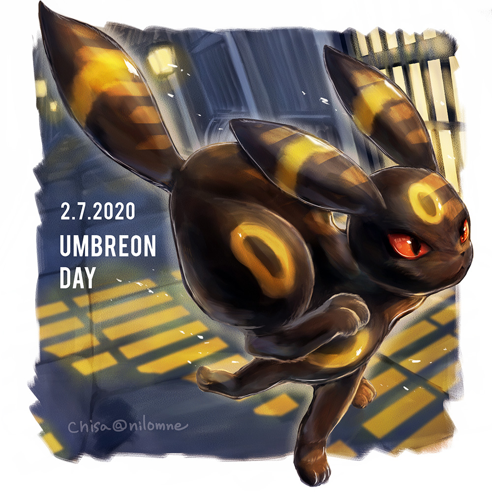 animal_focus black_eyes closed_mouth colored_sclera commentary dated gen_2_pokemon momomo12 nintendo no_humans pokemon pokemon_(creature) red_sclera running solo tail twitter_username umbreon
