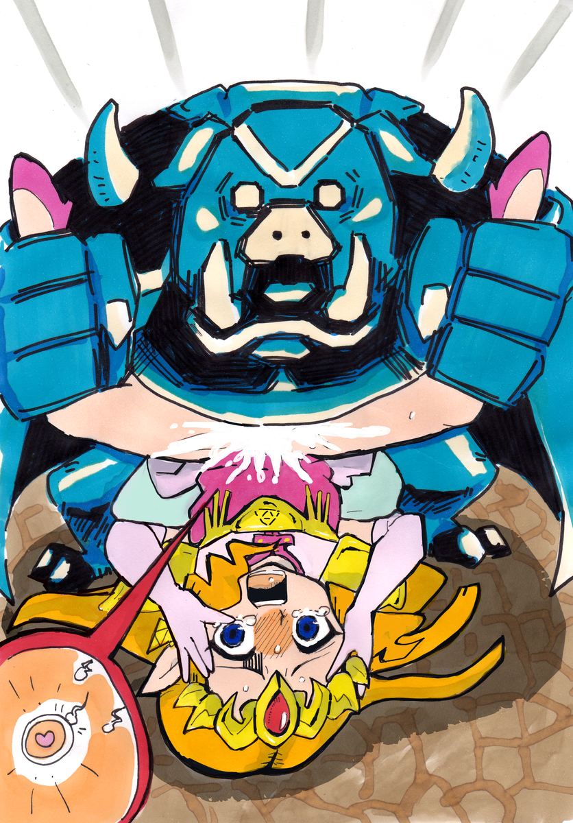 1boy 1girl animal_ears bad_end blonde_hair blue_eyes blue_skin colored_skin crying crying_with_eyes_open cum cum_in_pussy defeat dress earrings fertilization ganon gloves highres holding_another&#039;s_leg impregnation interspecies interspecies_impregnation jewelry monster nintendo open_mouth ovum pig_boy pig_ears pig_nose pointy_ears princess princess_zelda rape roaring screaming slippers sperm_cell tan_boku tearing_up tears teeth the_legend_of_zelda tiara tongue triforce unwanted_creampie unwanted_impregnation white_background white_gloves