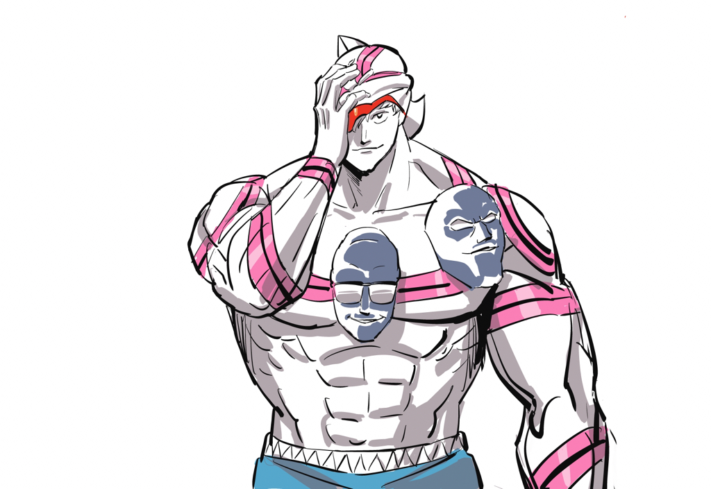 1boy biceps fusion god_of_intelligence kinnikuman kinnikuman_super_phoenix large_pectorals manly mask muscular pectorals smile standing sushio
