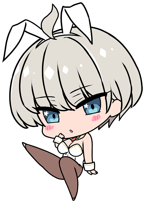 1girl ahoge animal_ear_hairband animal_ears arm_at_side arm_up blue_eyes blush breasts chibi covered_navel deformed derauea detached_collar fake_animal_ears game_cg grey_hair hairband highleg highleg_leotard large_breasts leg_up leotard looking_at_viewer miinya_prenavas8102 motto!_haramase!_honoo_no_oppai_isekai_oppai_bunny_gakuen! necktie non-web_source official_art pantyhose playboy_bunny rabbit_ear_hairband rabbit_ears red_necktie short_hair sitting solo star_(symbol) star_in_eye strapless strapless_leotard symbol_in_eye transparent_background white_hairband white_leotard white_wrist_cuffs wrist_cuffs