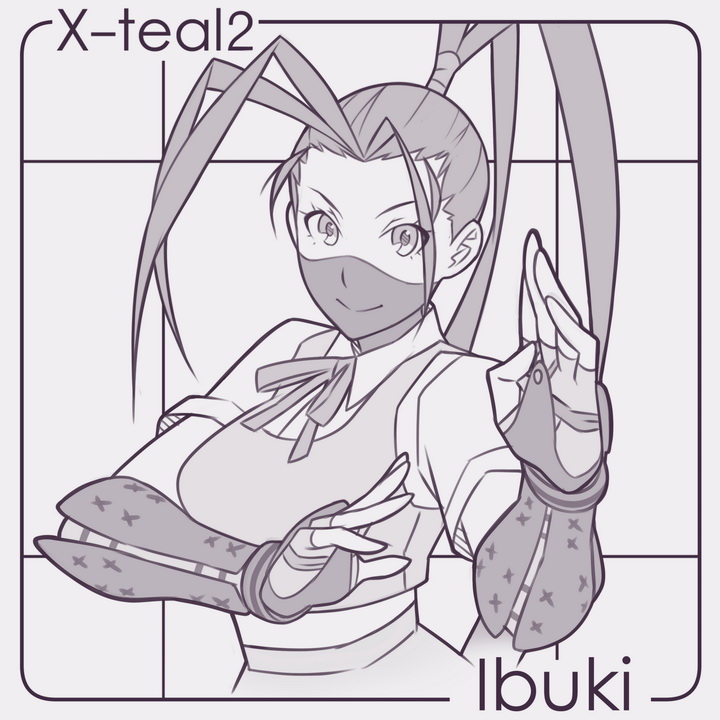 1girl capcom female_focus ibuki_(street_fighter) long_hair monochrome skirt solo street_fighter tagme white_background x-t3al
