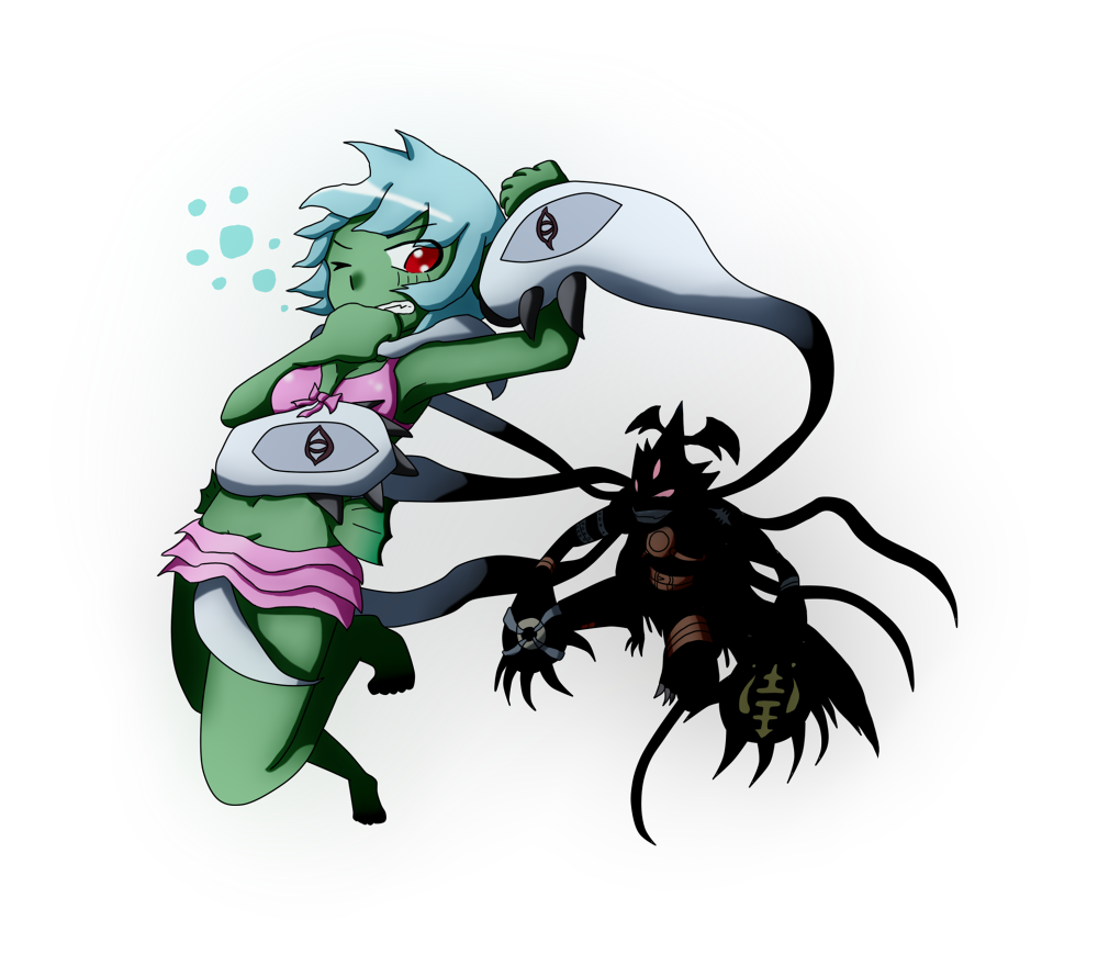 digimon digimon_(creature) digimon_frontier fins marindevimon monster_girl ranamon swimsuit tentacles unworn_armor