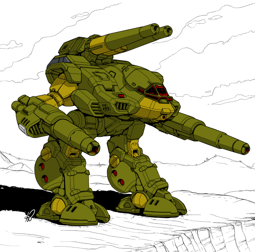 alan_blackwell arm_cannon battletech cannon choujikuu_yousai_macross cloud commentary darkton-artemis destroid dual_arm_cannons english_commentary machinery macross mecha monster_destroid no_humans original recolored redesign robot robotech science_fiction shadow signature stone_rhino_(battletech) third-party_edit u.n._spacy weapon
