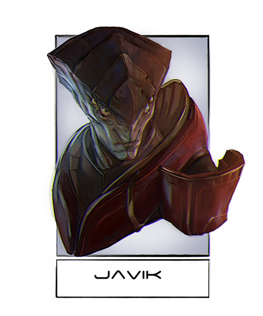 1boy alien armor black_eyes colored_sclera commentary english_commentary engrish_commentary eva_kosmos extra_eyes frown javik_(mass_effect) looking_to_the_side looking_up male_focus mass_effect_(series) mass_effect_3 prothean solo yellow_sclera
