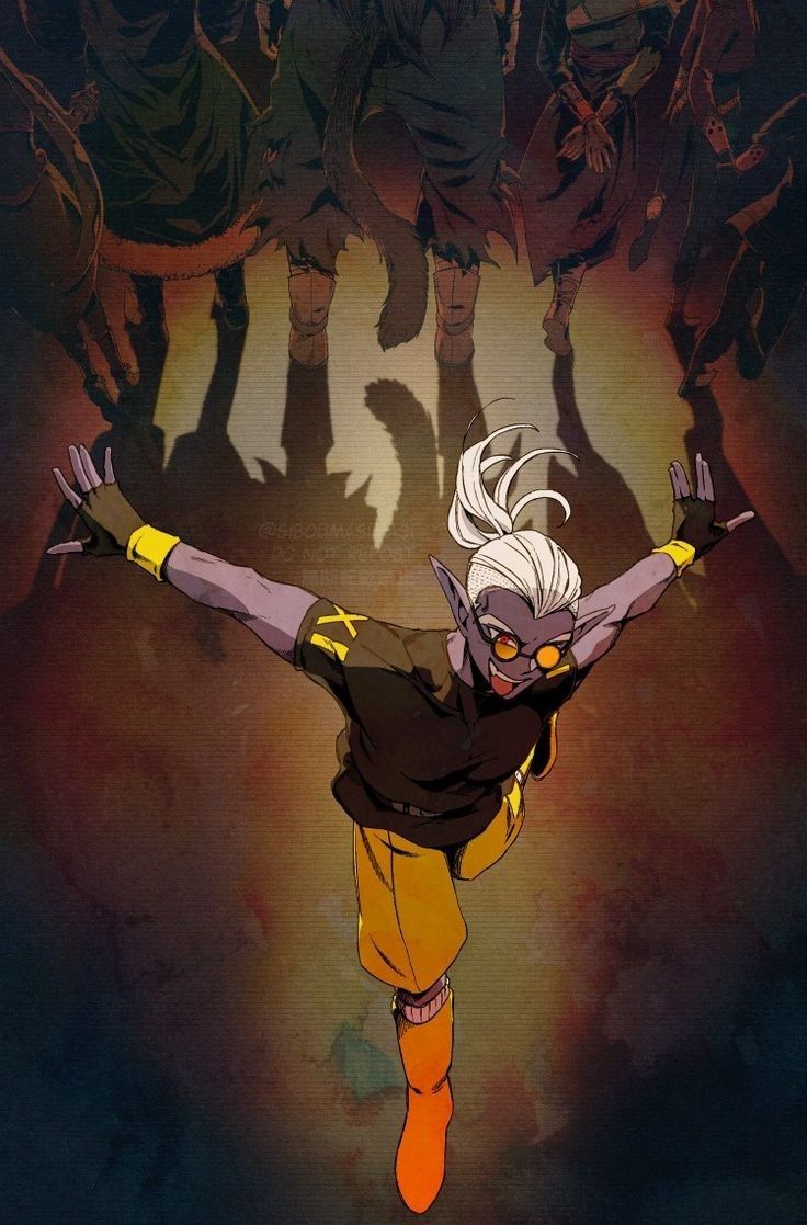 2girls 5boys arms_at_sides arms_behind_back black_shirt boots brother_and_sister coat colored_skin cumber demon_boy dragon_ball dragon_ball_heroes fingerless_gloves floating_hair from_above fu_(dragon_ball) fur-trimmed_coat fur_trim fused_zamasu glasses gloves hearts_(dragon_ball) holding_hands kamin_(dragon_ball) lagss leg_up multiple_boys multiple_girls one_eye_covered open_mouth oren_(dragon_ball) pants pointy_ears ponytail purple_skin red_eyes round_eyewear shadow shirt siblings smile tail third-party_source tinted_eyewear torn_clothes twins undercut ushihoshi white_hair yellow-tinted_eyewear yellow_pants zamasu