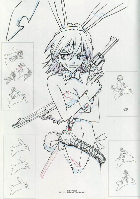 00s 3girls 6+boys amarao animal_ears asymmetrical_dual_wielding bandolier belt bow bowtie bracelet breasts bullet canti cleavage dual_wielding earrings fake_animal_ears flcl greyscale grin gun gunbelt handgun hands_on_own_hips haruhara_haruko hiramatsu_tadashi holding jewelry kitsurubami manabe_gaku masamune_masashi monochrome multiple_boys multiple_girls nandaba_kamon nandaba_naota ninamori_eri official_art pantyhose pistol playboy_bunny rabbit rabbit_ears rabbit_tail revolver samejima_mamimi short_hair smile solo_focus tail weapon wrist_cuffs
