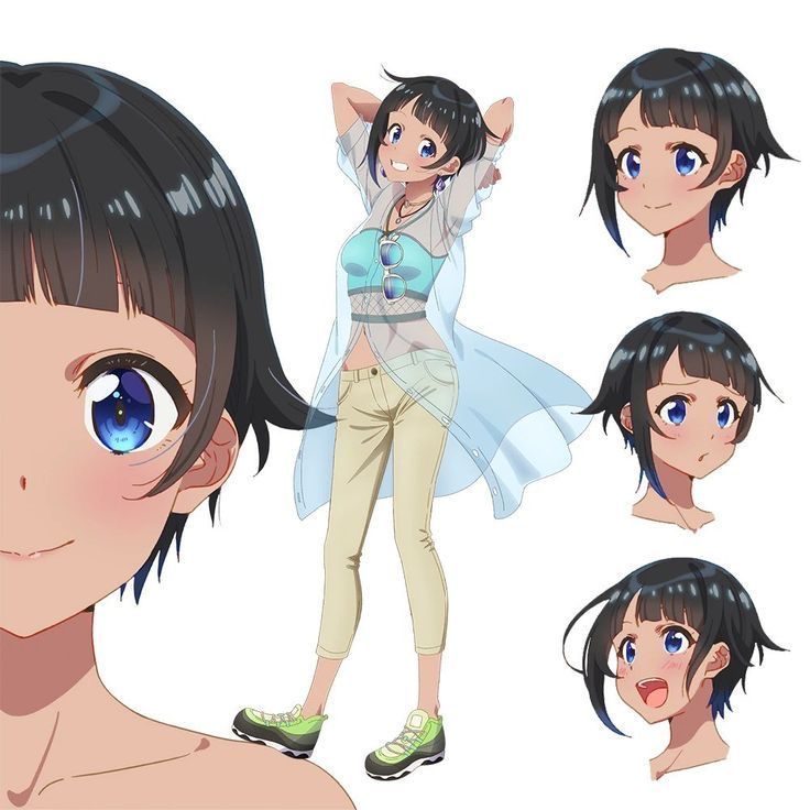 1girl armpits arms_up bad_id bandeau black_hair blue-tinted_eyewear blue_bandeau blue_coat blue_eyes blunt_bangs blush breasts brown_choker brown_shorts choker coat dark-skinned_female dark_skin earrings eyewear_hang full_body gradient-tinted_eyewear green_shoes grin hair_intakes hirayama_kanna jewelry looking_at_viewer lowleg lowleg_pants medium_breasts navel necklace o-ring o-ring_choker official_art pants partially_unbuttoned see-through_clothes see-through_coat selection_project shoes short_hair shorts simple_background smile sneakers solo stomach tachi-e tinted_eyewear transparent_background unworn_eyewear white-framed_eyewear yodogawa_ao