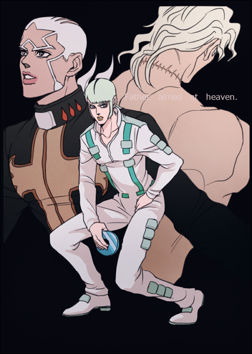 3boys blonde_hair cd dark-skinned_male dark_skin dio_brando donatello_versus enrico_pucci from_behind grey_hair hage_tashuumi holding_cd jojo_no_kimyou_na_bouken male_focus multiple_boys scar scar_on_neck stitched_neck stitches stone_ocean topless_male white_hair