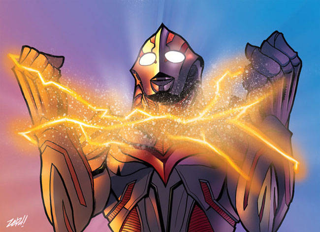 artist_name blue_sky dusk electricity energy giant glowing glowing_eyes no_humans no_pupils orange_electricity seijin signature sky sparks superhero_costume tsuburaya_productions ultra_series ultraman:_the_next ultraman_the_next white_eyes yellow_electricity z3dd