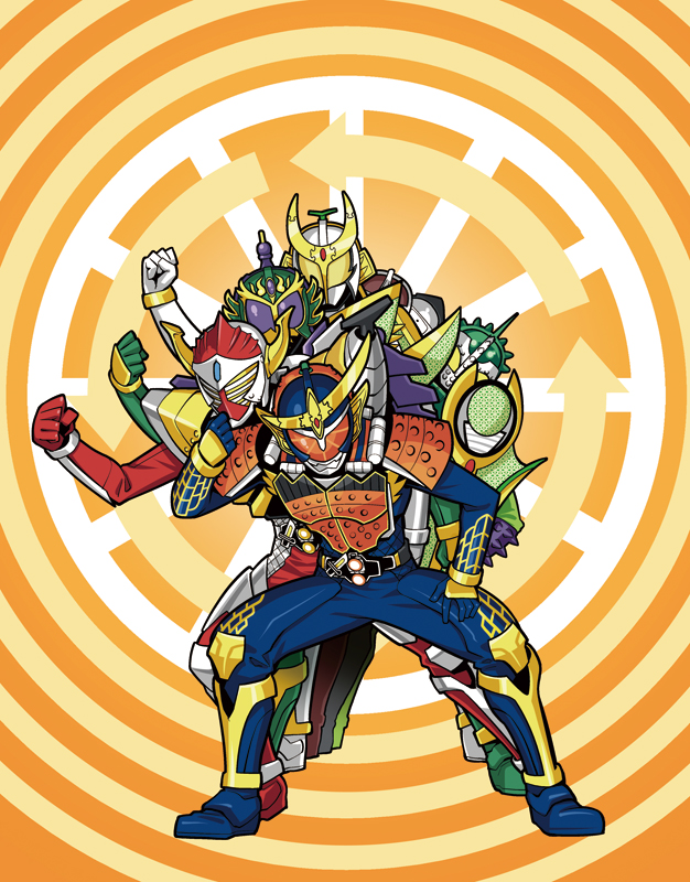 6+boys armor belt choo_choo_train fujisawa_naoyuki kamen_rider kamen_rider_baron kamen_rider_bravo kamen_rider_gaim kamen_rider_gaim_(series) kamen_rider_gridon kamen_rider_kurokage kamen_rider_ryugen kamen_rider_zangetsu male_focus mask multiple_boys shield