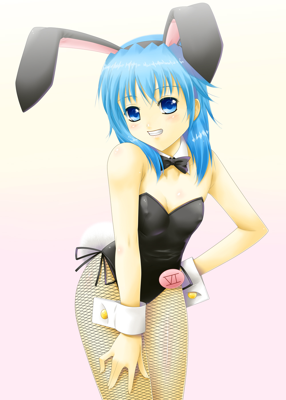 00s 1girl animal_ears ayato bad_id bad_pixiv_id blue_eyes blue_hair bow bowtie covered_erect_nipples eyebrows fake_animal_ears female_focus fishnet_pantyhose fishnets flat_chest highres leotard lyrical_nanoha mahou_shoujo_lyrical_nanoha mahou_shoujo_lyrical_nanoha_strikers matching_hair/eyes numbers_(nanoha) pantyhose playboy_bunny rabbit_ears rabbit_tail sein_(nanoha) solo tail teeth wrist_cuffs