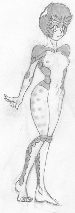 1girl caterpie gen_1_pokemon hand_drawn looking_at_viewer monster_girl nintendo no_bra pokemon short_hair