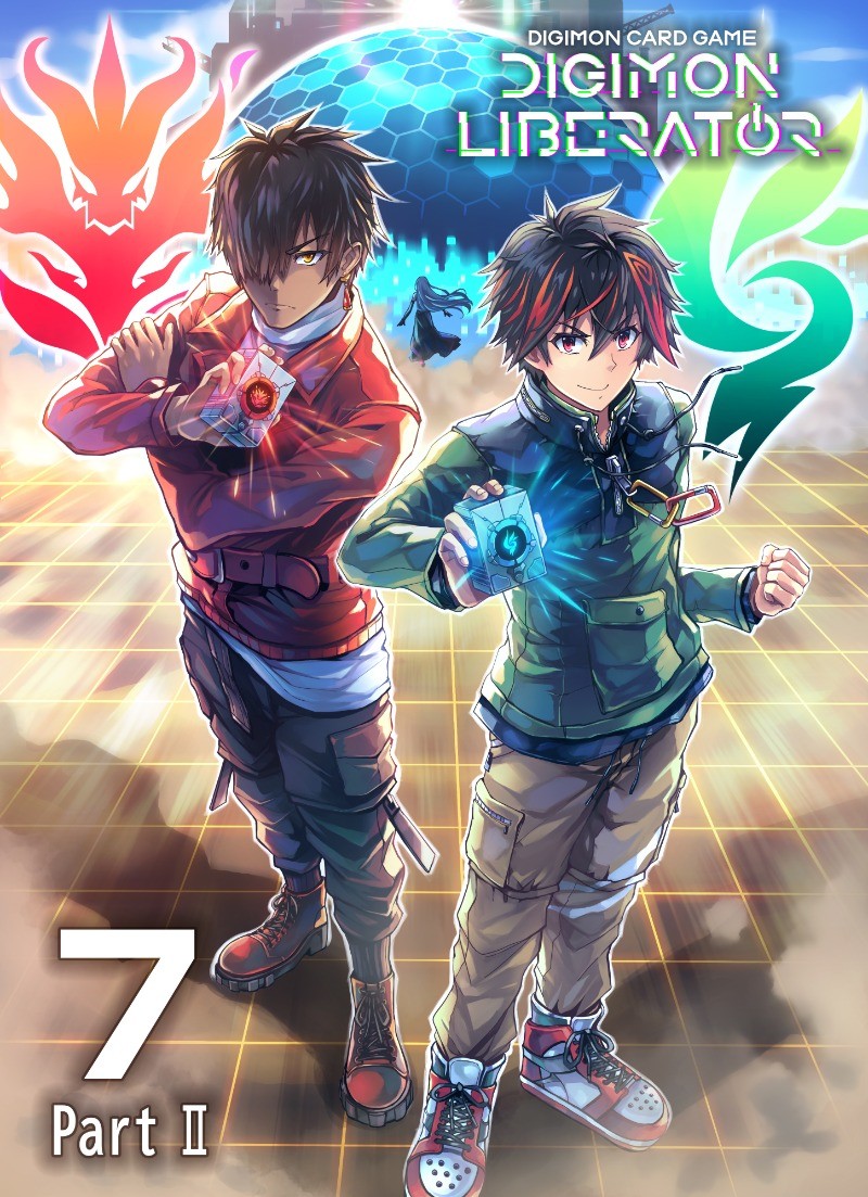 1girl 2boys close_(digimon) digimon digimon_liberator kazama_shoto long_hair looking_at_viewer multiple_boys official_art owen_dreadnought