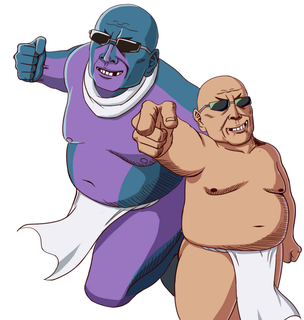1boy 2channel fat fat_man fundoshi hentai_kuso_oyaji japanese_clothes jojo_no_kimyou_na_bouken kujo_jotaro&#039;s_pose_(jojo) kuujou_joutarou meme missing_tooth neta old old_man parody smirk stand_(jojo) star_platinum stardust_crusaders sunglasses taka_(takahirokun)