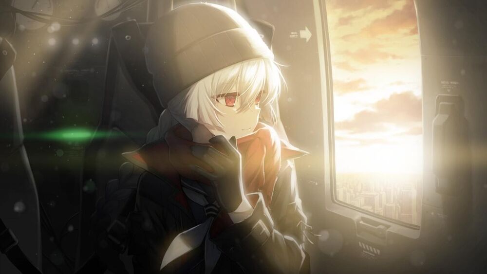 beanie counter:side hat looking_outside orca_(counter:side) red_eyes white_hair