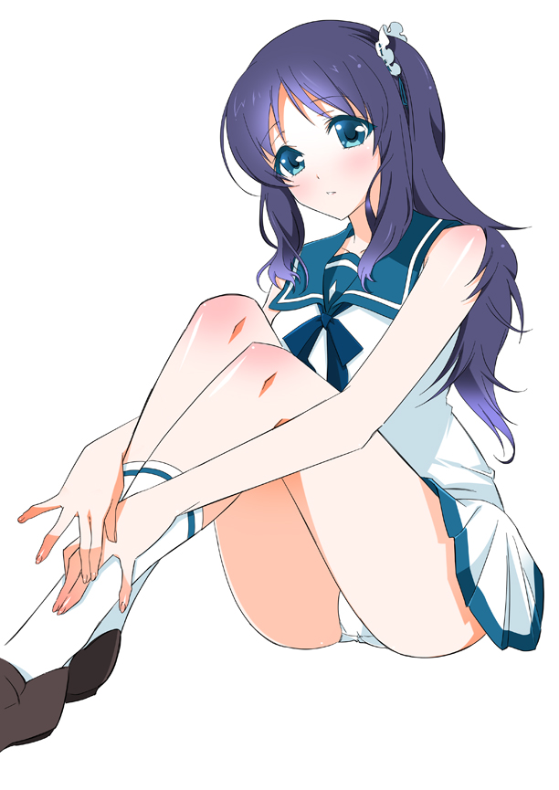 10s 1girl anko_koubou blue_eyes blue_hair dress hiradaira_chisaki long_hair nagi_no_asukara panties pantyshot sailor_dress school_uniform serafuku sitting underwear