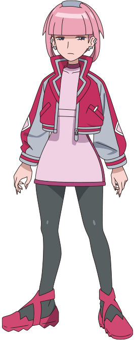 1girl blunt_bangs closed_mouth covered_collarbone dress earrings eyelashes frown full_body grey_pantyhose half-closed_eyes jacket jewelry long_sleeves looking_down mollie_(pokemon) nintendo official_art open_clothes open_jacket pantyhose pink_dress pink_hair pink_shoes pokemon pokemon_(anime) pokemon_horizons shoes solo standing transparent_background zipper_pull_tab