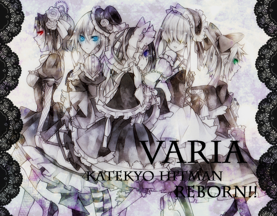 bad_id bad_pixiv_id belphegor_(reborn) breasts fran_(reborn) genderswap genderswap_(mtf) hair_over_eyes katekyo_hitman_reborn! long_hair mame_(enndoumame2009) mammon_(reborn) multiple_girls short_hair spot_color superbi_squalo xanxus