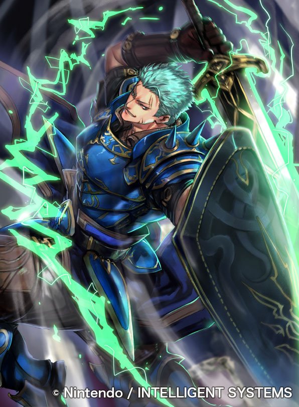 1boy aqua_hair armor armored_boots boots copyright_name dieck_(fire_emblem) electricity electrified_sword electrified_weapon fire_emblem fire_emblem:_the_binding_blade fire_emblem_cipher gloves green_eyes green_hair kuroba_k male_focus matching_hair/eyes nintendo official_art scar shield sky solo teeth