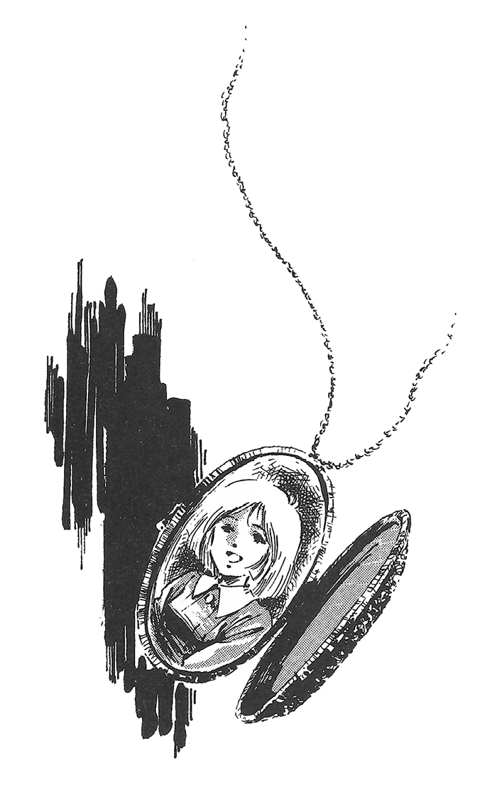 1980s_(style) 1girl aged_down gundam ink_(medium) jewelry locket mikimoto_haruhiko mobile_suit_gundam monochrome necklace oldschool pendant photo_(object) production_art promotional_art retro_artstyle sayla_mass scan science_fiction smile traditional_media