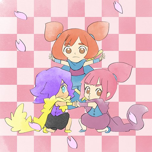 1boy 2girls ana_(warioware) blue_scarf brown_eyes child double_bun green_eyes hair_bun kat_(warioware) leo_(warioware) looking_at_viewer multiple_girls nintendo official_art orange_hair pink_hair purple_hair purple_scarf scarf takeuchi_kou third-party_source warioware warioware:_get_it_together!