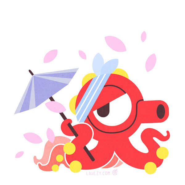 black_eyes commentary creature english_commentary full_body gen_2_pokemon holding holding_umbrella nintendo no_humans octillery petals pokemon pokemon_(creature) simple_background solo umbrella versiris white_background