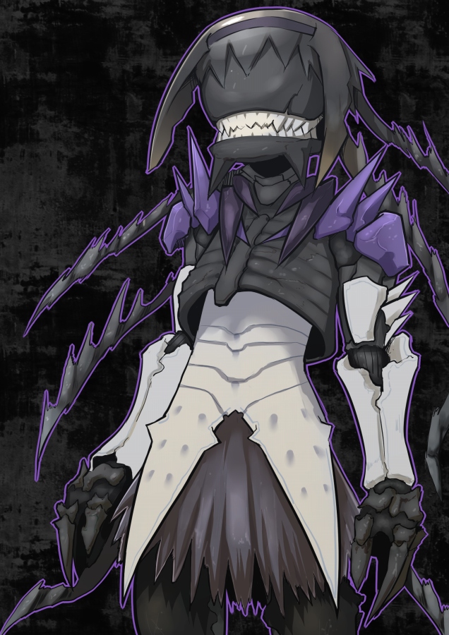 10s abara akemi_homura armor claws commentary_request cowboy_shot gauna koko_nuts_(aponm) mahou_shoujo_madoka_magica mahou_shoujo_madoka_magica_(anime) no_eyes sidonia_no_kishi teeth
