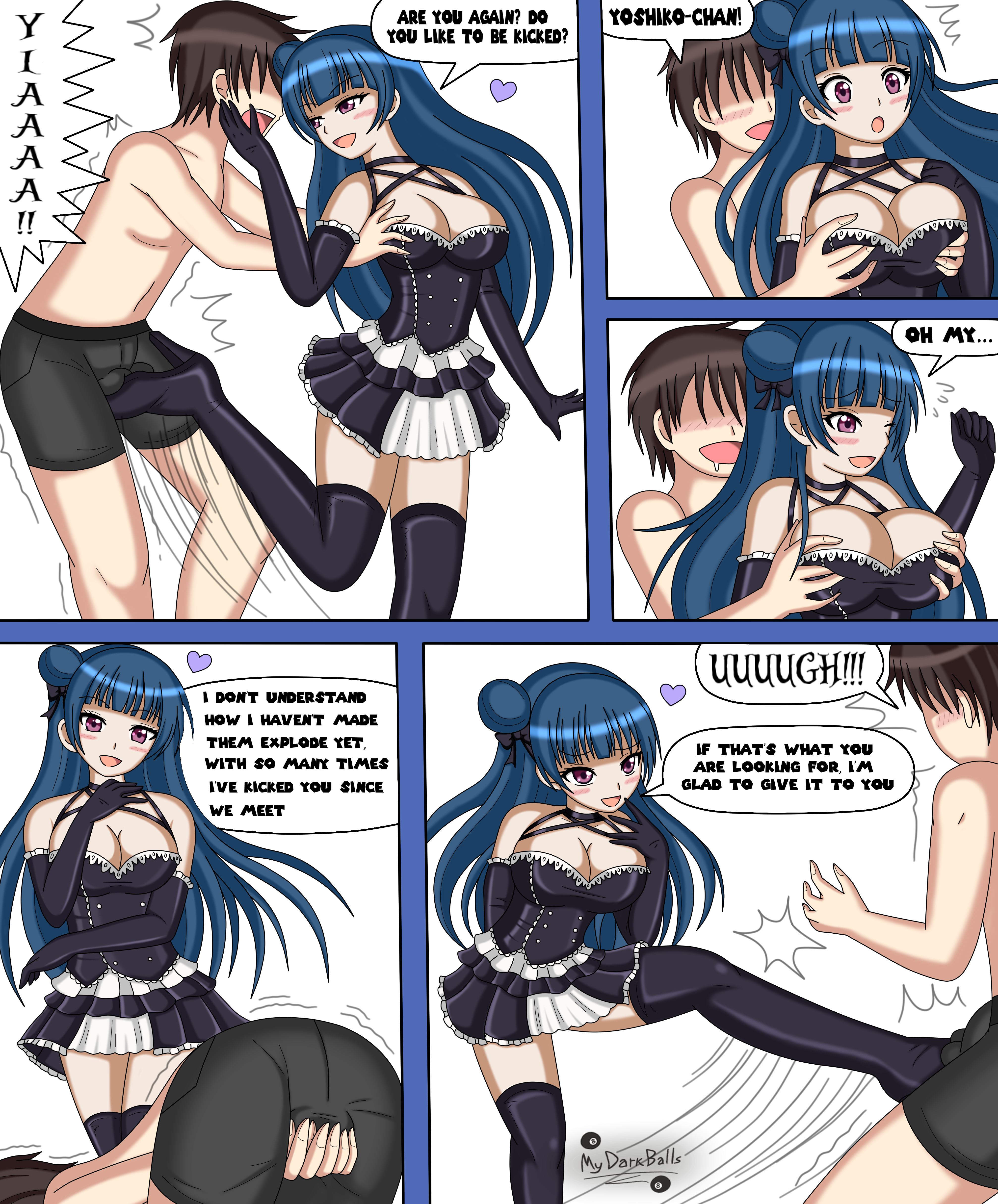 mydarkballs, tsushima yoshiko, love live!, love live! sunshine!!,  absurdres, highres, 1boy, 1girl, ball busting, bdsm, castration, cbt,  comic, english text, guro - Image View - | Gelbooru - Anime Art & Hentai