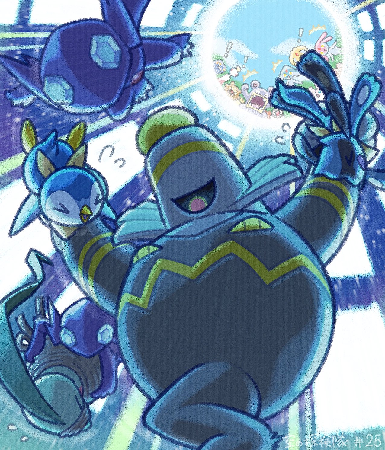 ! ^^^ azelf bidoof chatot chimecho closed_eyes cloud commentary_request croagunk day dusknoir falling flying_sweatdrops gen_1_pokemon gen_3_pokemon gen_4_pokemon grovyle highres komepan legendary_pokemon mesprit nintendo no_humans pink_pupils piplup pokemon pokemon_(creature) pokemon_focus pokemon_mystery_dungeon pokemon_mystery_dungeon:_explorers_of_time/darkness/sky riolu sableye sky translation_request uxie whismur wigglytuff yellow_eyes