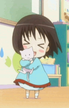&gt;_&lt; 0_0 1girl :d animal animal_hug animated animated_gif anime_screenshot bloomers blush blush_stickers book brown_hair cat chalkboard chibi child classroom closed_eyes doll female_focus frog hanamaru_youchien hug hug_from_behind hugging_doll hugging_object huggle indoors kindergarten kindergarten_uniform koume_(hanamaru_youchien) lowres open_mouth school skirt smile socks solo stuffed_animal stuffed_toy table underwear xd