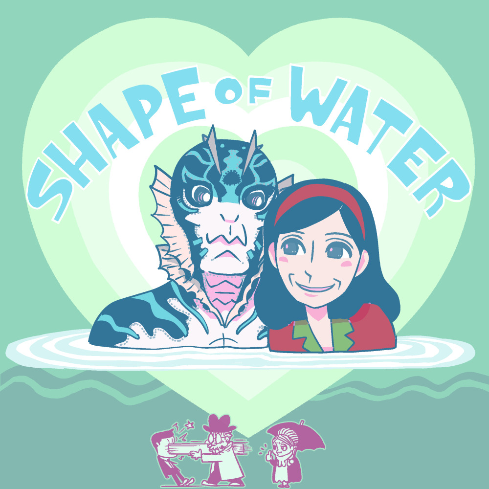 2girls 3boys elisa_esposito english_text monster_boy multiple_boys multiple_girls partially_submerged syuji_takeya the_shape_of_water umbrella