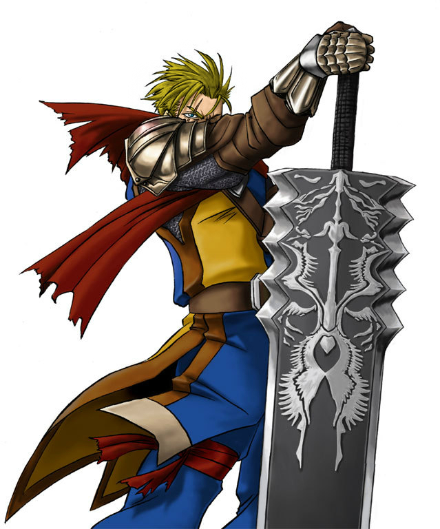 1boy armor blonde_hair blue_eyes huge_weapon knight male_focus nigtouab scar scarf siegfried_schtauffen solo soul_calibur sword warrior weapon