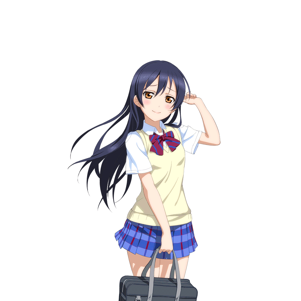 1girl bag blue_hair blue_skirt blush bow bowtie brown_sweater_vest cowboy_shot diagonal-striped_bow diagonal-striped_bowtie diagonal-striped_clothes furrowed_brow hair_between_eyes hand_up holding holding_bag long_hair looking_at_viewer love_live! love_live!_school_idol_festival love_live!_school_idol_project miniskirt official_art otonokizaka_school_uniform plaid_clothes plaid_skirt pleated_skirt raised_inner_eyebrows red_bow red_bowtie school_bag school_uniform shirt short_sleeves skirt smile solo sonoda_umi standing striped_clothes summer_uniform sweater_vest transparent_background white_shirt yellow_eyes