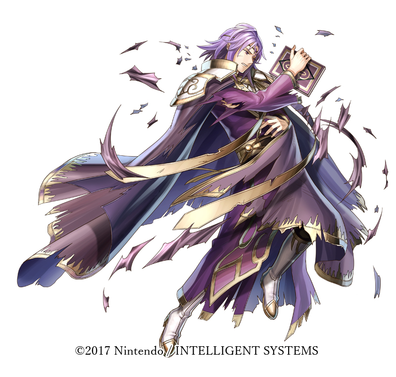 1boy armor black_pants book boots cape circlet commentary_request fire_emblem fire_emblem:_the_sacred_stones fire_emblem_heroes full_body haru_(toyst) holding holding_book injury knee_boots lips lyon_(fire_emblem) male_focus medium_hair nintendo official_art pants parted_lips purple_cape purple_eyes purple_hair robe scratches shoulder_armor solo standing tassel teeth torn_cape torn_clothes torn_sleeves transparent_background turtleneck white_boots wide_sleeves