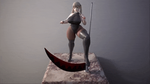 1girl 3d aged_up animated animated_gif ass bare_shoulders blonde_hair blush boots curvy grey_background high_heel_boots high_heels huge_ass leg_up leotard long_hair maka_albarn pantyhose sleeveless solo soul_eater thick_thighs thigh_boots thighhighs thighs twintails usukeninja whip wide_hips