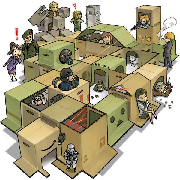 ! 4girls 6+boys ? abs amazon_(company) armor assault_rifle bad_id bad_pixiv_id bandana bare_shoulders bird black_hair blonde_hair box brown_hair bullet bullpup camera cannon cardboard_box chibi cigarette coat danboo dog epic facial_hair famas fingerless_gloves food fruit gameplay_mechanics gas_mask genome_soldier glasses gloves gray_fox gun h&amp;k_psg1 hal_emmerich hat headband headphones headset heart johnny_sasaki kazuhira_miller konami kuruuya laser laser_pointer_projection laser_sight liquid_snake locker long_hair magnetic_weapon mask master_miller mcdonell_miller mecha mei_ling meryl_silverburgh metal_gear_(series) metal_gear_rex metal_gear_solid military military_uniform military_vehicle motor_vehicle multiple_boys multiple_girls mustache naomi_hunter nastasha_romanenko necktie ninja nintendo orange_(fruit) ponytail psycho_mantis railgun red_hair revolver_ocelot rifle robot roy_campbell short_hair skirt smoke smoking sniper_rifle sniper_wolf solid_snake sunglasses super_smash_bros. tank trench_coat tv_camera vehicle video_camera vulcan_raven walker_(robot) weapon white_hair wolf yotsubato!